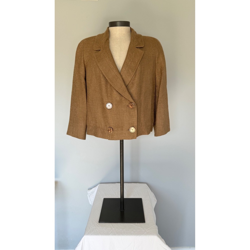 Talbots Jackie Fit Blazer Brown Textured Double Breasted Jacket NWT Size 16